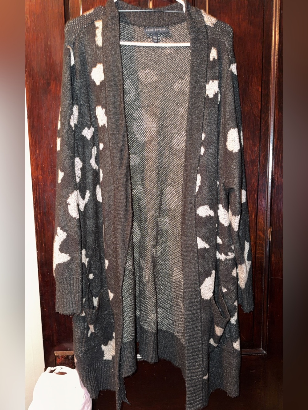 Lane Bryant Black and Cream Open-Front Patterned Cardigan